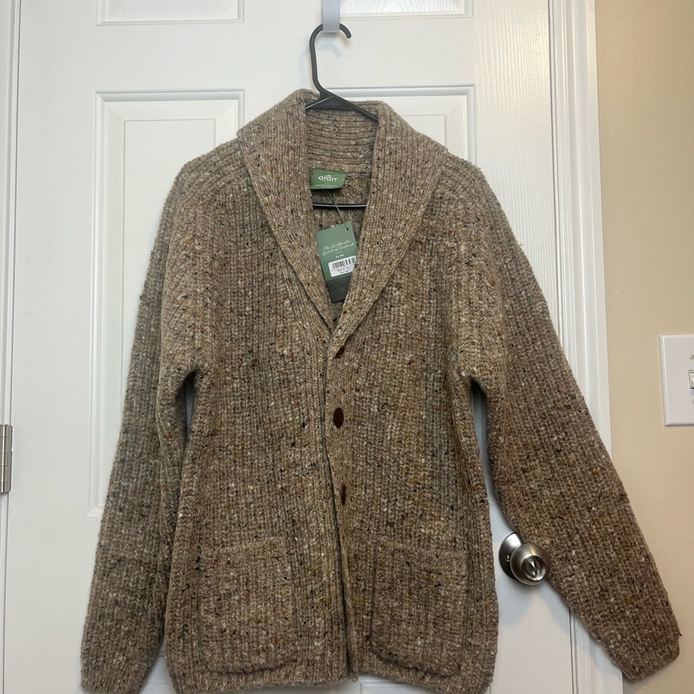 NWT Aran Woollen Mills MEN’S FISHERMAN RIB SHAWL CARDIGAN - Picture 4 of 6